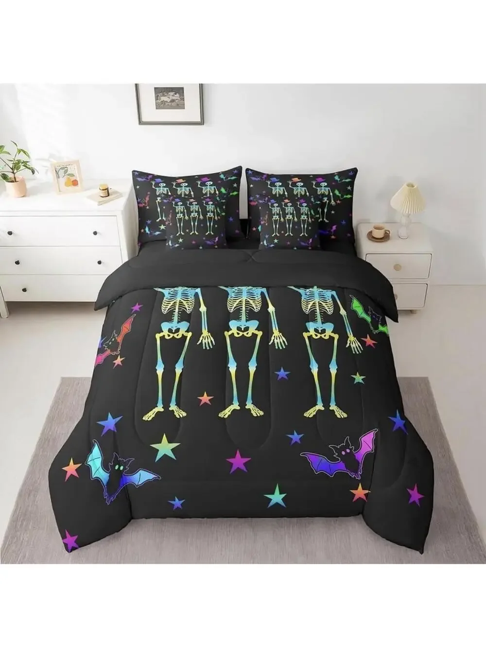 Erosebridal Sugar Skull Queen Size Comforter Horror Theme Sheet Set - Brand New